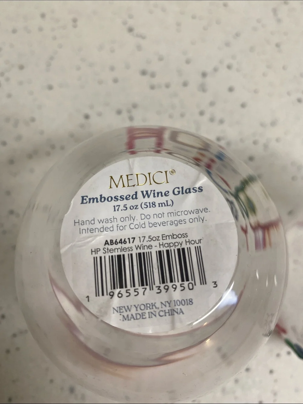NWT.  Medici, “Happy Hour” Multicolor Stemless Wine Glass (Set of 2)